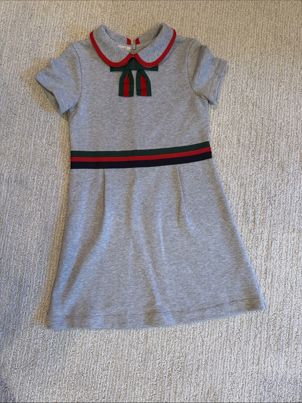 Gucci Grey Knit Dress with Red & Green Ribbon Trim